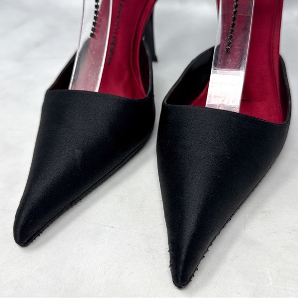 Giuseppe Zanotti Vicini Vintage Gothic Silk Pointed Toe Mule Pump Heels Black - Picture 5 of 16